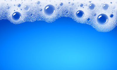 Soap foam overlying on the background of a blue water color - 141871825