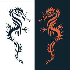 Fototapeta premium Set dragon tattoo or emblem Traditional Chinese Asian style. The symbol of wealth and luxury vector illustration
