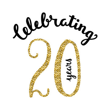 CELEBRATING 20 YEARS Hand Lettering Icon with Gold Glitter