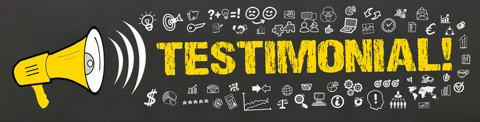 Testimonial! / Megafon mit Symbole