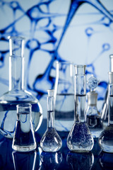 Lab theme. Science and medical background. Laboratory glassware.