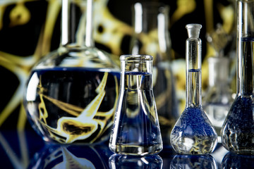 Lab theme. Science and medical background. Laboratory glassware.