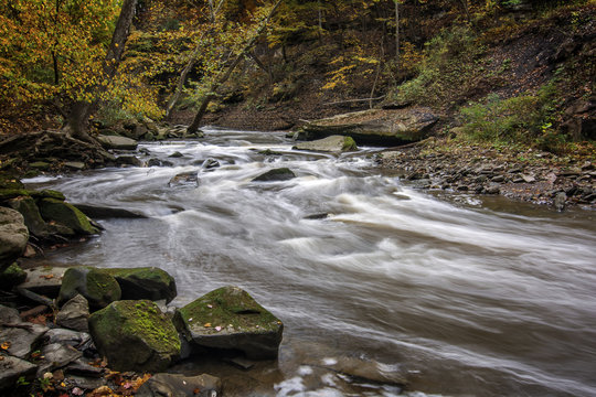 Beautiful autumn scene at The Greaet Falls of Tinker's Creek Gorge in Cleveland Ohio. 