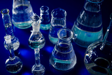 Lab theme. Science and medical background. Laboratory glassware.