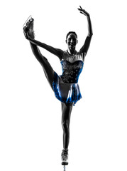 one  woman ice skater skating in silhouette on white background