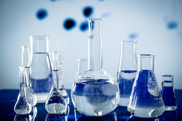 Lab theme. Science and medical background. Laboratory glassware.