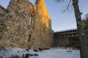 Fototapeta premium Latvia. Sigulda. The Crusader Castle. Courtyard. The fortress wall. The main gate.