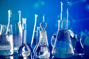 Lab theme. Science and medical background. Laboratory glassware.