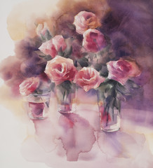 red roses watercolor