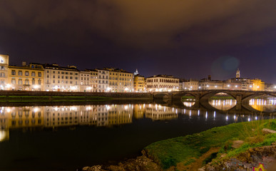 aerial view at night of the Renaissance city of Florence in Italy