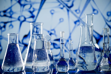 Lab theme. Science and medical background. Laboratory glassware.