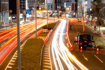 Fototapeta na wymiar Night traffic in Tokyo 