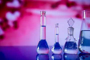 Lab theme. Science and medical background. Laboratory glassware.