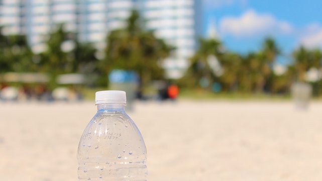 Clear Plastic Water Bottle on the Beaches of Miami, Florida