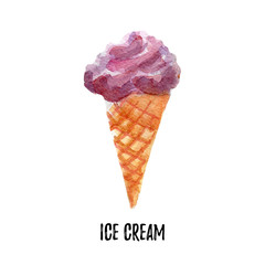 ice cream illustration. Hand drawn watercolor on white background.