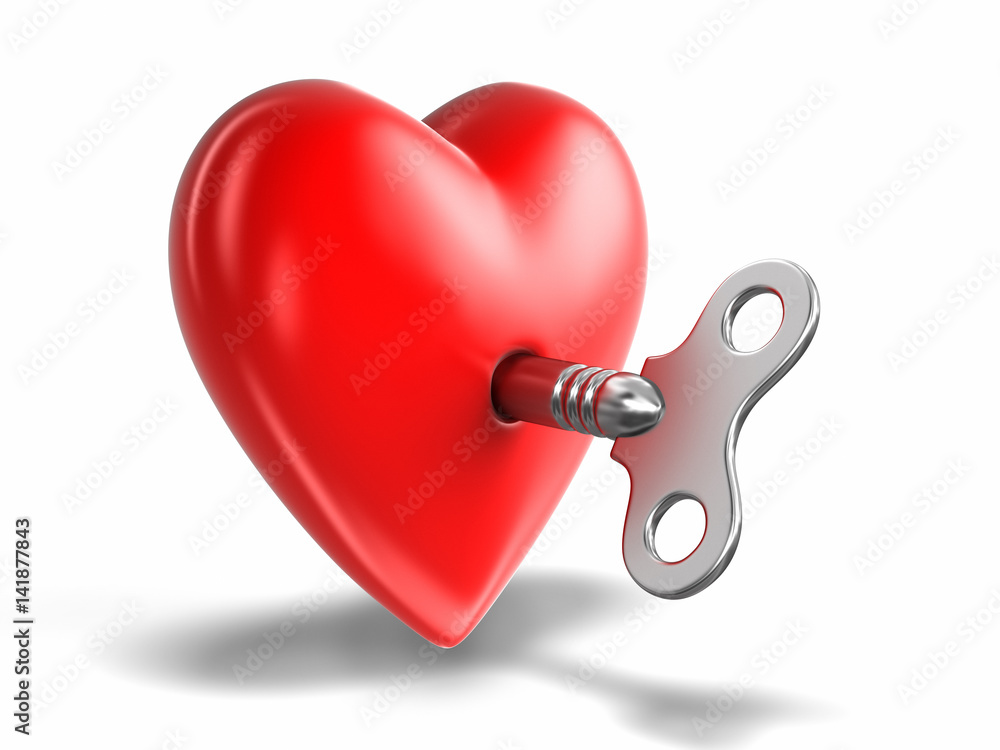 Poster heart and windind key. image with clipping path