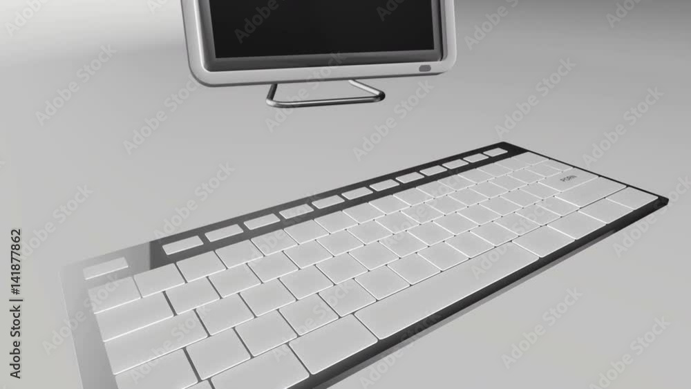 Poster seamless looping 3d animation of a computer keyboard with a porn key pressed blue and chrome version