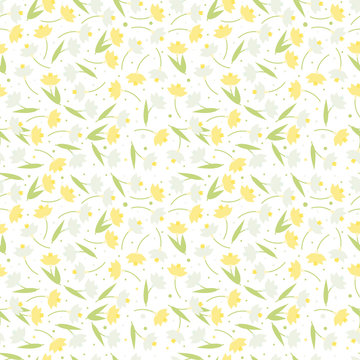 Seamless pattern. Flower spring background. Narcissus and snowdrops on a white background, vector illustration.