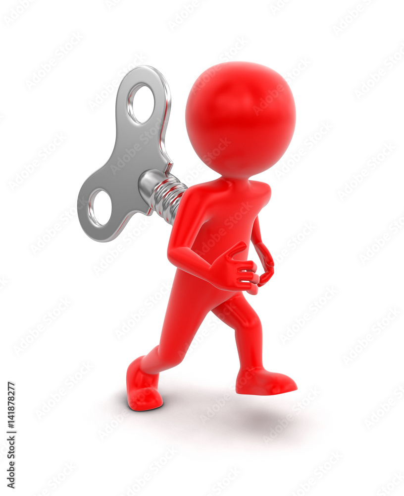 Poster man and winding key. image with clipping path