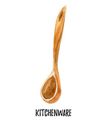 kitchen tools utencils illustration. Hand drawn watercolor on white background.