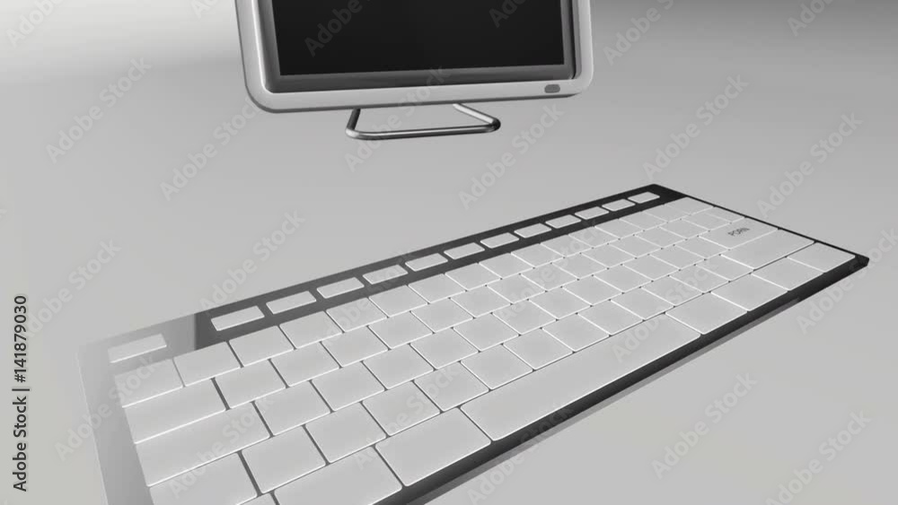 Poster seamless looping 3d animation of a computer keyboard with a porn key pressed red and chrome version