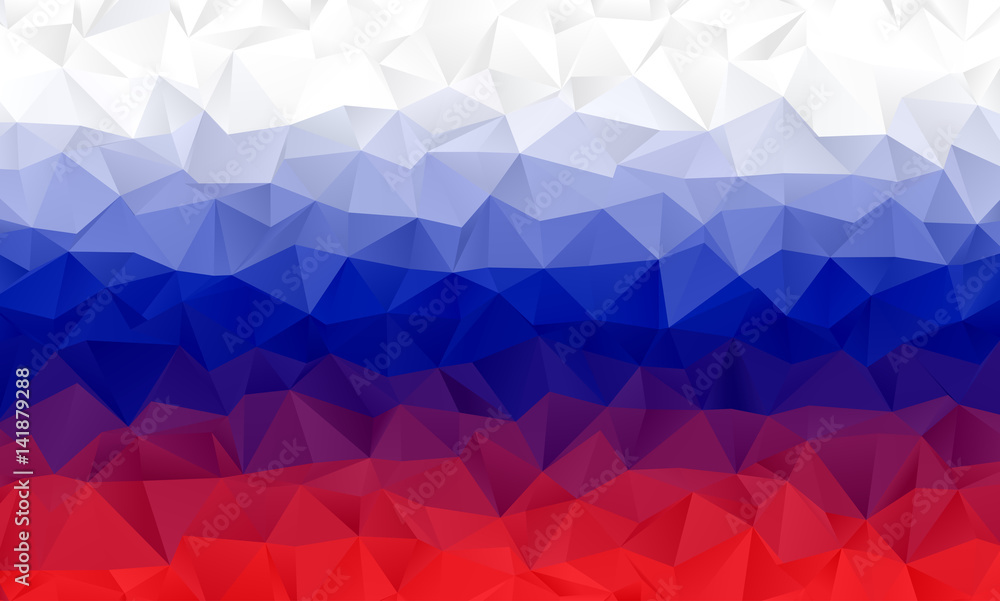 Wall mural red blue white low poly vector texture. flag of russia - tricolor triband. polygonal horizontal stri