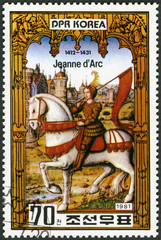 NORTH KOREA - 1981: shows Joan of Arc (1412-1431), The Maid of Orleans, 550th Anniversary Death, series