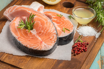 Raw salmon steak