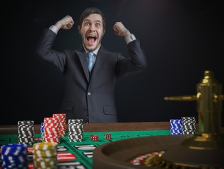 Lucky man is winning in casino. 3D rendered illustration.