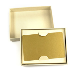Blank VIP golden card in gift box, on white