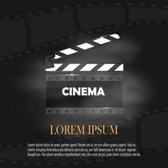 Fototapeta na wymiar Online Cinema Background With Movie Reel And Clapper Board. Vector Flyer Or Poster. Illustration Of Film Industry. Template For Your Design