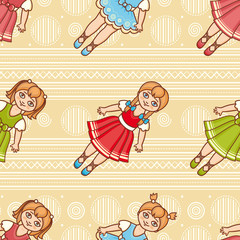 Little Ballerina. Cartoon style. Seamless pattern. Baby Doll. 