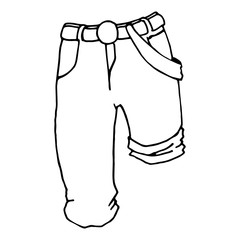 Youth pants in the style of hip-hop. The concept of street wear. Sketch. Icon. Vector isolated image. It can be used as posters, printed materials, videos, mobile apps, web sites and print projects.