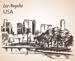 Fototapeta premium Los Angeles cityscape sketch.