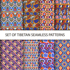Collection of vector colorful pixel seamless patterns with Tibet ethnic ornament