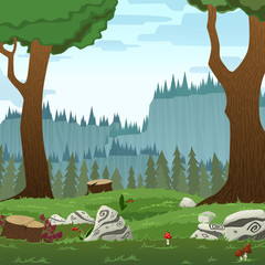 Square forest landscape, vector cartoon illustration