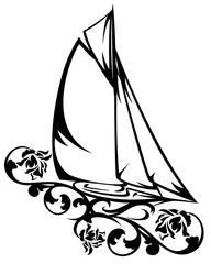 yacht sailing among rose flowers