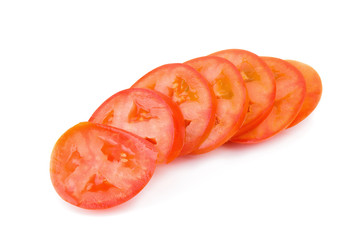 Slices of tomatoes. Chopped tomatoes. Tomatoes cut into slices. on a white background