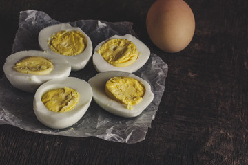 Boiled eggs cut into slices (slices and whole eggs)