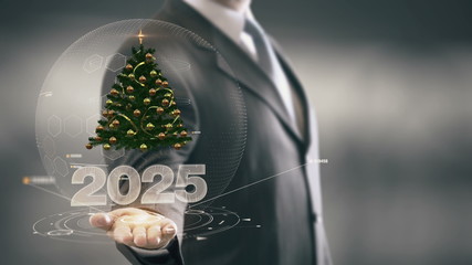 2025 Christmas tree Businessman Holding in Hand New technologies