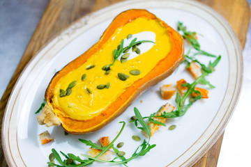 pumpkin soup in a pumpkin