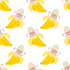 vector cartoon kawaii style banana seamless pattern