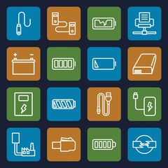 Set of 16 charger outline icons