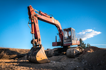 Heavy digger /  excavator / in construction site - wide angle photo