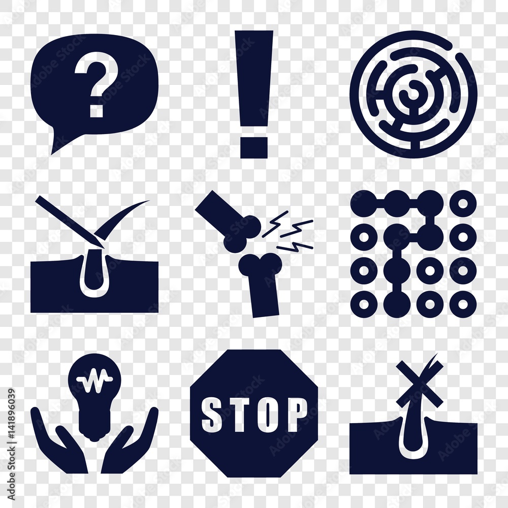 Poster set of 9 problem filled icons