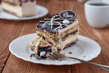 Delicious dessert cake with cream and   chocolate 