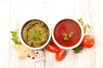 pesto sauce and ketchup