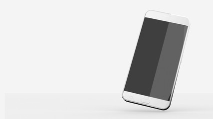 Phone Mock UP In White Studio Environment, Black Screen, Right side rotated position, 3D Illustration