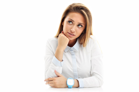 Portrait Of Adult Woman Isolated Over White Background