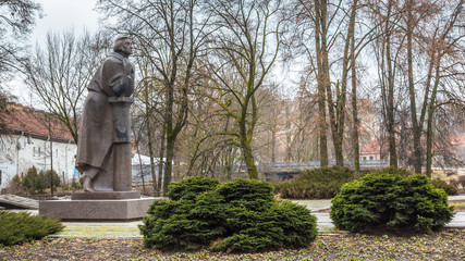 Statue of Adam Mickiewicz in front of Bernadine church in the old town of Vilnius in Lithuania Baltic States Europe